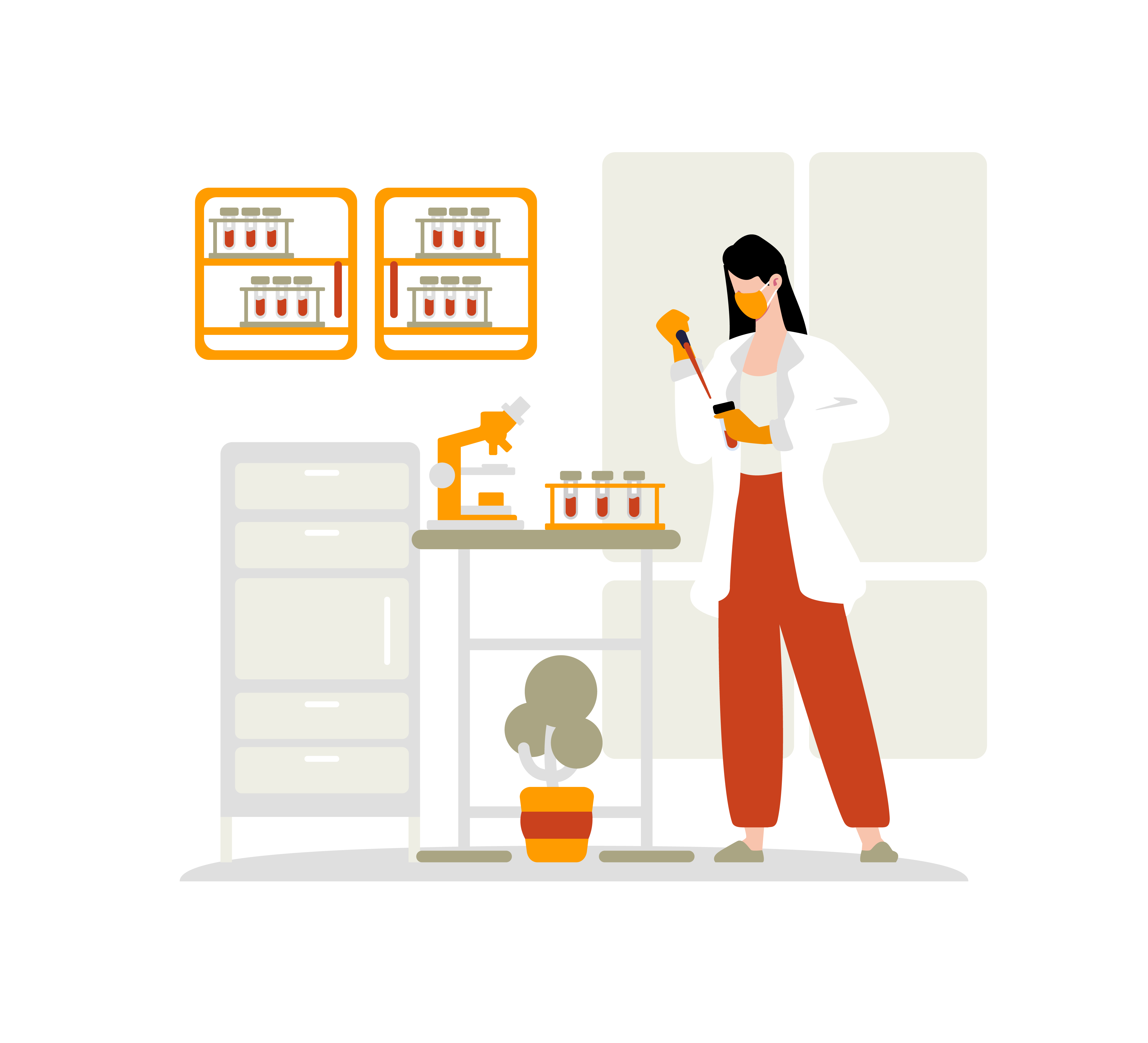 Illustration of a researcher for the PROSPECT-2 adolescent chronic migraine study working in a lab. 